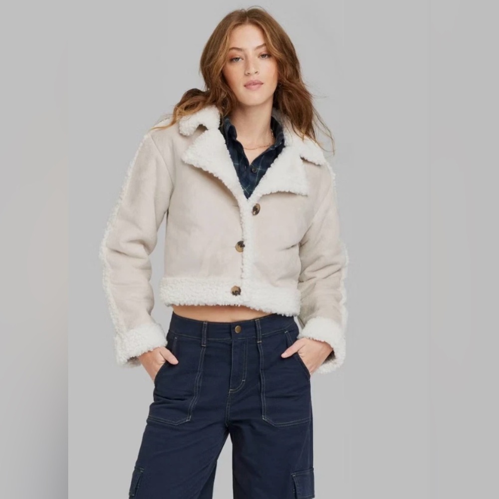 Wild Fable Women's Faux Shearling Jacket off white color Size S